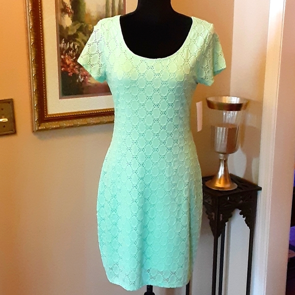 Isaac Mizrahi mint green stretch lace dress Round neck Short sleeve Medium New … - Picture 1 of 9